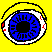 A 5x4 contact sheet of a blue eye animation with red bloodshot details on a yellow background, showing sequential frames from fully open to closed and back to open.