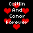 Pixelated red hearts and white text reading 'Caitlin And Conor Forever' on a black background, with varying heart sizes and positions.