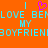Pixelated orange background with cyan text reading "I LOVE BEN MY BOYFRIEND" and a pink heart symbol replacing the 'O' in LOVE.