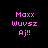 Pixelated text in pink on black background with white rectangular overlays shifting