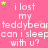 Pink background with repeated white text 'i lost my teddybear can i sleep with u?' and scattered green stars.