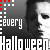 repeated black-and-white masked faces with red and white text reading 'every Halloween' in alternating