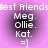 Four identical purple circular icons with white text listing names and a smiley face, arranged in a on a pink background