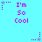 Pixelated cyan background with purple text 'I'm So Cool' and star-shaped icons in various positions, some showing animation effects.