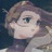 A 48x48 pixel buddy icon featuring a split composition with an anime-style character on the left and text elements on the right against a black background.