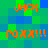 Pixelated orange text 'JACK' and 'ГОХХ!!!' on a green-blue checkered background with no visible animation changes.