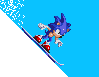 Sonic the Hedgehog character in multiple snowboarding poses against a blue background with white slopes, showing motion and landing sequences.
