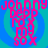 Pixelated text in bright pink reads 'johnny depp rox my so x' over a blue and teal spiral background with one gray