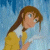 Pixelated cartoon-style image of a person with brown hair wearing a yellow top and white collar, holding a white object against a blue background.