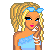 Pixel art contact sheet showing multiple frames of an animated buddy icon featuring a blonde cartoon woman in various poses and partial views with text labels "Dead," "Gorgeous," and "Drop" on separate panels.