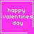 Four pink square display "happy valentines day" text with a white border; the top-right has a heart and bottom-right has a star