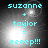 Cyan text 'suzanne + taylor = eeeep!!!' on a dark gray background with bright white light effects, displayed in four