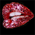 Animated sequence of red glitter lips and 'Kiss me' text on black background, transitioning from lips to text.