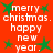 Red background with repeated white text 'merry christmas. happy new year.' and green star shapes scattered throughout.