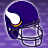 Purple football helmet with white horn and yellow eye stripe, silver face mask on purple background.