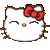Two pixelated Hello Kitty faces with red bows, one winking left eye and closed right eye, the other winking right eye and closed left eye on gray background.