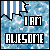Pixelated icon with blue water-like background, white and dark blue striped banner top-left, 'I AM' text above 'AWESOME', varying color schemes across frames.