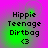 Four identical display 'Hippie Teenage Dirtbag' text with a '<3' symbol on a purple-to-green gradient background