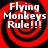 Four identical circular red and black spiral patterns with white text reading "Flying Monkeys Rule!!!" arranged in a
