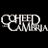 A 4-frame contact sheet of a Coheed and Cambria promotional icon showing text elements and an animated character silhouette against a gradient background.