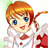 Pixelated anime-style character with orange hair and blue eyes wearing a white outfit with red accents, static single-frame image.