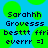 Pixelated text on a blue background with green circular shapes, displaying repeated phrases and symbols.