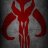 A pixelated red and white figure with outstretched arms against a dark, blurred background.