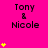A bright pink background displays repeated 'Tony & Nicole' text with yellow star icons that animate in vertical sequences.