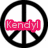 Black peace symbol with white background and pink text reading 'Kendyl' overlaid in the center.