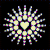 Six variations of a sunburst icon with a central heart shape, each showing different heart positions and radiating lines against a black background.