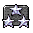 Three pixelated stars with white and purple gradients on a dark gray checkered background, framed by a black border.