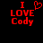 Red pixelated text on black background reads "I ❤️ LOVE Cody" with heart symbol replacing 'love' in first frame, then changes to standard letters.