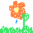 Animated sequence of orange flowers with yellow centers, green stems, and blue raindrops over green grass transitioning to a butterfly and text.