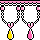 Pixelated necklace with alternating black-and-white checkered chain, pink heart-shaped top, and yellow or pink teardrop pendant on gray background.