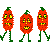 Animated contact sheet of 17 pixel-art pumpkin characters with green stems and legs, displaying various walking poses and expressions on a white background.