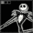 Pixelated grayscale animation of a skeletal figure with wide eyes and open mouth, arms raised in dynamic pose against black background.