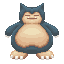 Pixel art of a round blue creature with closed eyes and a smiling mouth, shown in multiple poses against gray background.