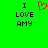 Green background with black text 'I LOVE AMY' on both sides and a red pixelated heart symbol in the center.