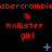 Red text repeats 'abercrombie' above 'hollister girl' with ampersands, blue plus and star symbols on black background, animated blue dots appear and disappear.