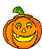Six orange pumpkin icons with green stems, each displaying distinct facial expressions against a gray background.
