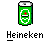 Pixelated green bottle with red cross symbol and white outline, labeled 'Heineken' below on gray background.