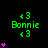 Green text 'Bonnie' with '<3' symbols above and below, surrounded by pink heart icons on a black background. Pink hearts animate in vertical stacks of one to five across frames.