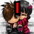 Pixelated chibi-style character with brown hair and dark streaks, wearing a red-and-black outfit, in four showing sequential text overlays