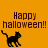 Pixelated black cat silhouette on orange background with "Happy halloween!!" text, showing animation frame differences in tail and body position.