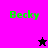 Green text 'Becky' on a split background with pink, purple, and black sections; two star icons alternate between black and pink.