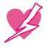 Pixelated pink heart-shaped icon with a broken or split design, featuring two distinct sections connected by a diagonal line on a white background.