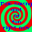 A static image with a red and green spiral background and blue text reading "I'm having a lot of fun right now" in four identical quadrants.
