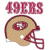 A 50x50 pixel animated buddy icon featuring a San Francisco 49ers football helmet on the left and "Original Icons .com" text on a green background on the right, displayed as a contact sheet with two frames.