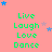 A static image with a pink background displays repeated text "Live Laugh Love Dance" in green, surrounded by scattered blue and purple stars.
