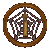 A circular and oval-shaped icon with a brown frame, containing a central figure in a star-like pattern.